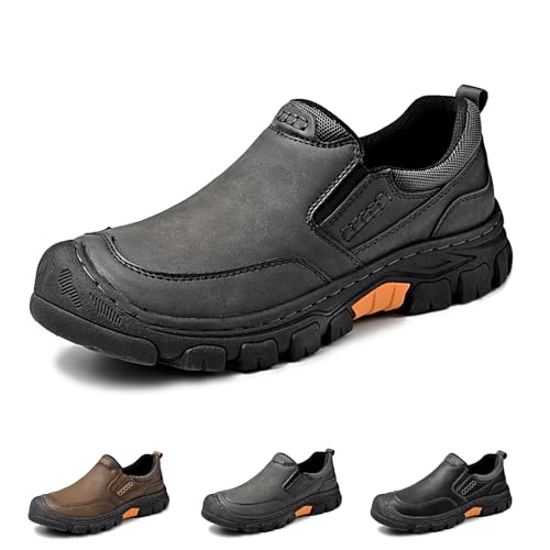 Mens Shoes Slip On Walking Loafers for Men, Water-Resistant Leather Lightweight Comfortable No Laces Business Casual Work Driving Shoes