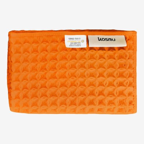 KOSMU Luxury Organic Japanese Cotton Waffle Bath Towel | Thick, Absorbent, Quick Dry Bathroom Towels for Shower, Sauna, Onsen| Hotel & Spa Quality, Gift-Ready (Coral Orange, Face Towel, 16" x 16")