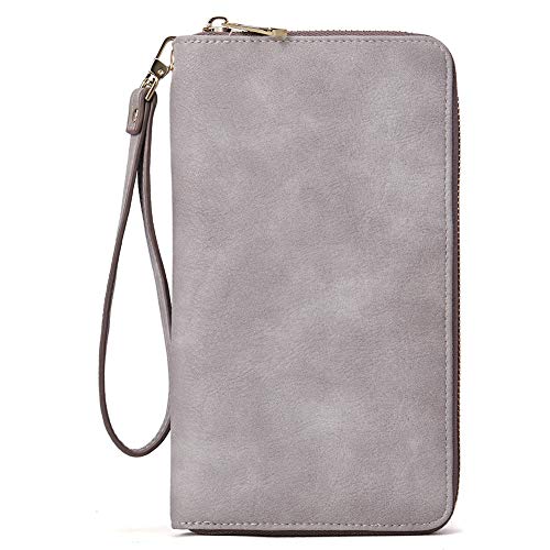 CLUCI Women Wallet Large Leather RFID Blocking Designer Zip Around Card Holder Organizer Ladies Travel Clutch Wristlet Grey
