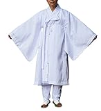 Men Water Silk Robe, Korea Traditional Men Clothing Dopo, Halloween Costumes (white, L)