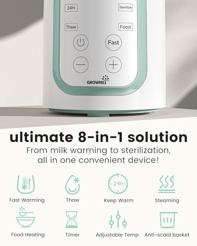 Image of Grownsy Baby Bottle Warmer, 8-in-1 Fast Baby Milk Warmer with Timer for Breastmilk or Formula, Accurate Temperature Control, 24H Keep, Food Heater&Defrost BPA-Free Bottle Warmer for All Bottles- Green