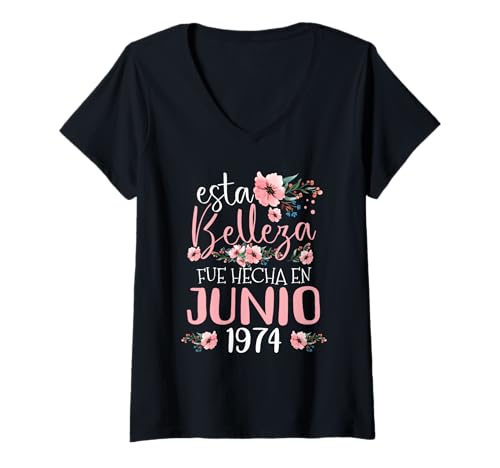 Mujer Hecha En Junio 1974 Mujer Regalo 51 Años Cumpleaños Camiseta Cuello V