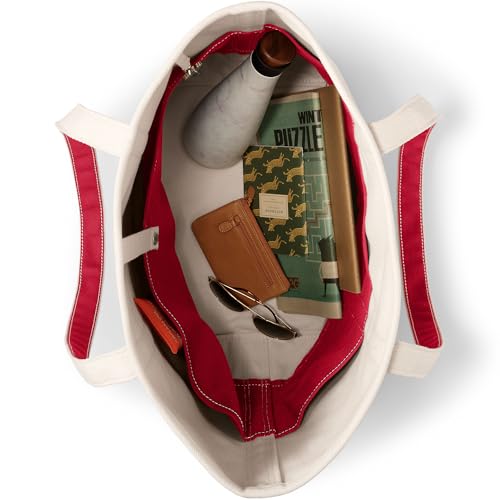 Image of Lands' End Natural Long Handle Open Top Canvas Tote Natural /heritage Red Large Long Handle