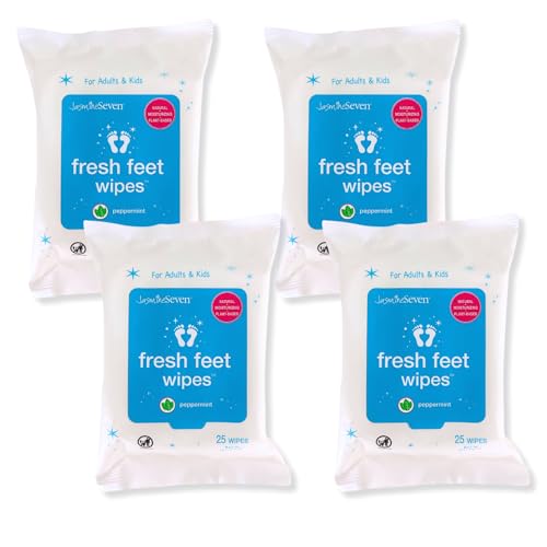 Fresh Feet Wipes, Peppermint Foot and Body Wipes, 4 Travel Packs, 100 Ct