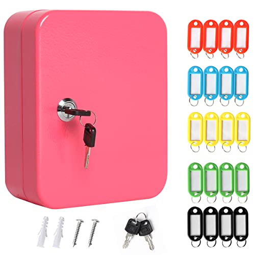 Lovndi Key Box, Security Key Lock Box With 20 Key Hooks, Locking Key Cabinet Wall Mount, 7.8 X 6.3 X 2.9 Inches, Pink #TOP2