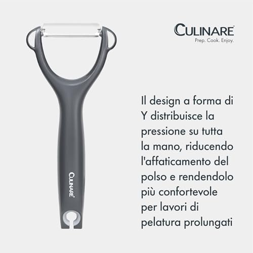 Culinare Serrated Safety Peeler, Grey, Plastic/Stainless Steel, Y Shaped for Maximum Control and Comfort, Manual Tomato/Kiwi Peeler