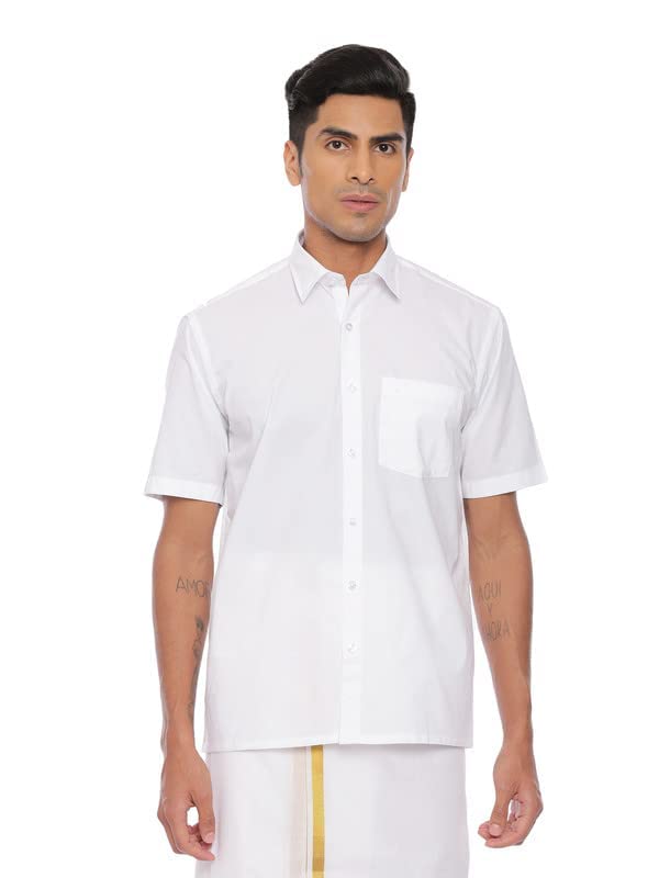 UATHAYAM Love Blossom Cotton Half Sleeve Solid Regular Fit Formal White Shirt for Men(Pack of 1)