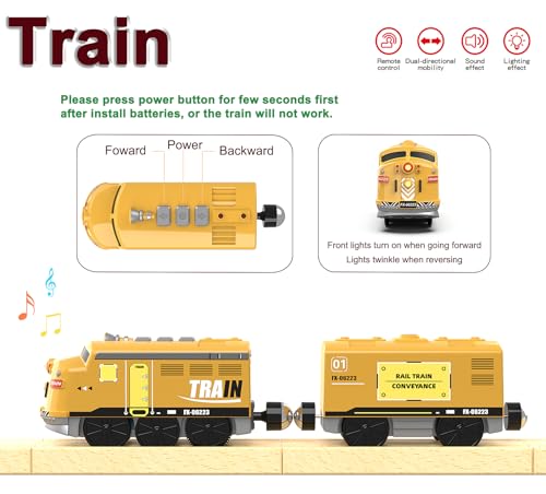 Image of Motorized Train for Kids, Remote Control Locomotive Train Toy for Wooden Tracks, Battery Powered Electric Trains with Sound & Lights Effects Compatible with Thomas, Brio, Chuggington