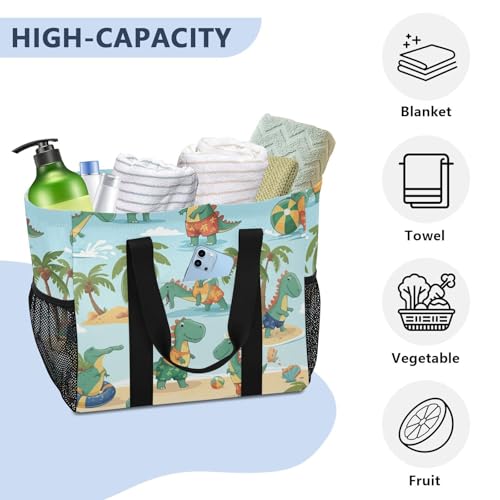 Beach Dinosaurs Large Beach Bag Waterproof Beach Tote Bags for Women Travel Gym Pool 5