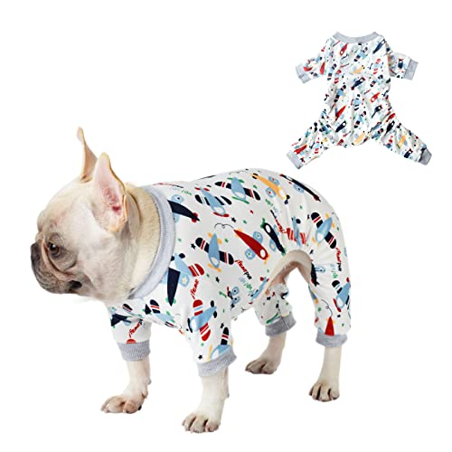 Petbonus Dog Pajamas, Soft and Stretchy Dog Clothes, Easy Wearing Dog Pjs Shirts Dog Jammies, Adorable Small Dog Onesie, Cute Pet Jumpsuits for Puppy, Doggie (Medium, Airplane)