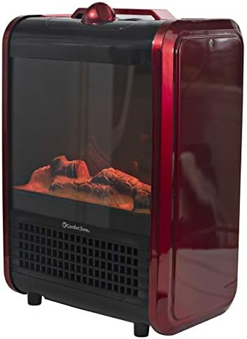 Comfort Zone CZFP1 600/1,200-Watt Mini Fireplace Heater with Realistic 3D Flame, Stay-Cool Body, Carry Handle, Overheat Sensor, and Safety Tip-Over Switch, Red