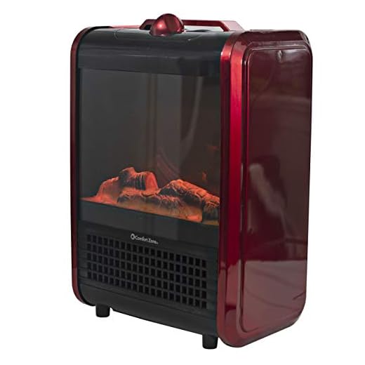 Comfort Zone CZFP1 Portable Fireplace Heater, Realistic 3D Flame Effect, Fan-Forced Heating Element, 2 Settings, Fan-Only Function - Red