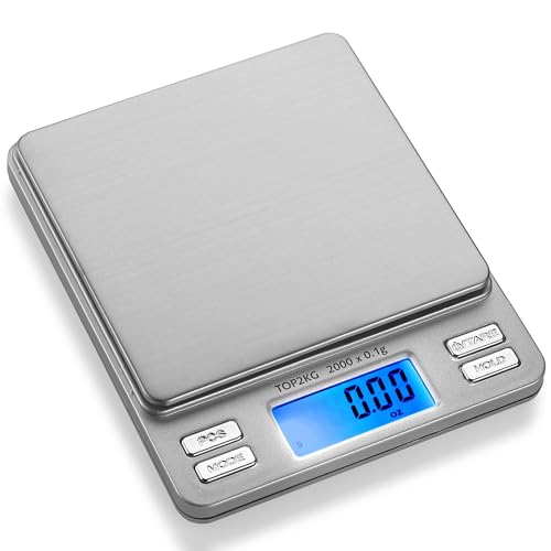 Smart Weigh Pro Digital Pocket Scale – 2000g x 0.1g Precision Gram Scale with LCD Display, 6 Weighing Units, Hold & Count Functions – Includes 2 Trays and Batteries (Silver)
