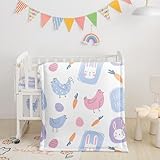Smell Sunshine Crib Bedding Set,3pcs Nursery Cartoon Rabbit Printed Crib Bedding Set,with Comforter Sheet & Skirt for Baby Boys and Girls(Rabbit)
