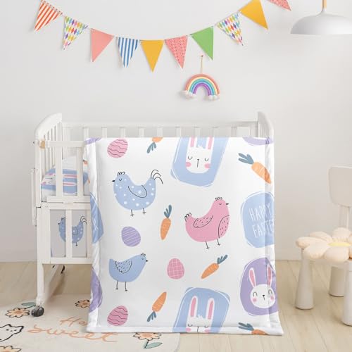 Smell Sunshine Crib Bedding Set,3pcs Nursery Cartoon Rabbit Printed Crib Bedding Set,with Comforter Sheet & Skirt for Baby Boys and Girls(Rabbit)