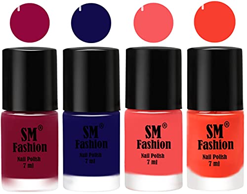 Image of Nail Polish Combo Set (Pack of 4) Quick Dry Gel Finish Nail Paint | Cherry Blossom,Dark Blue,Light Pink,Light Orange | 7 ml Each