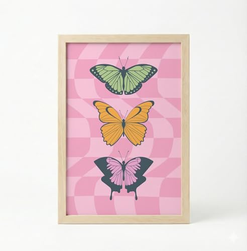 Image of BLINKART Butterflies Aesthetic Modern Art Walls With Frame | Natural Wood Texture | Living Room Bedroom Office Wall Decoration | Poster Home Decor Frames Wall Bedroom | 12x8 Inches (D572)