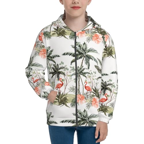 Flamingo Palm Trees Kid Hoodies Boys Zip Up Sweatshirts Girls Pullover with Pocket3