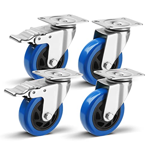 WISD Juego de 4 Ruedas para Muebles con 2 Freno, 100mm Hasta 400kg, Sin marcas de rodadura, Ruedas giratorias cargas pesadas para interior y exterior Cover
