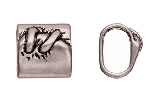 10pcs Braided Leather Charm, Antique Matt Silver-Plated, Leather Knot Patterned Circlet Slider Beads