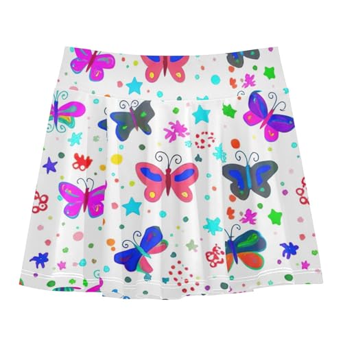 Butterflies Stars Dots White Athletic Shorts Girls Skorts Tennis Skirts Kids Running Teen Cheer 3t