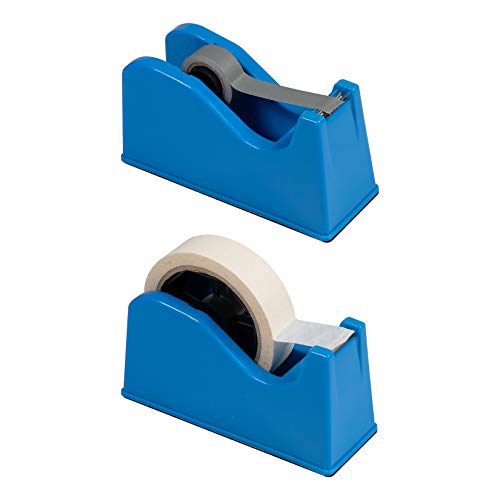 IHOMECOOKER Desktop Tape Dispenser Adhesive Roll Holder (Fits 1\" & 3\" Core) with Weighted Nonskid Blue