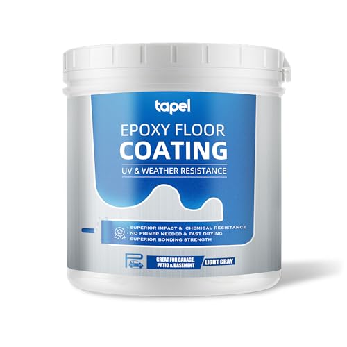Tapel Epoxy Floor Coating System - Light Grey 35oz (54ft²), Primer+Paint+Clear Coat | Non-Slip, UV-Resistant Finish for Concrete Garage Floors, Basements & Warehouses – Fast-Drying