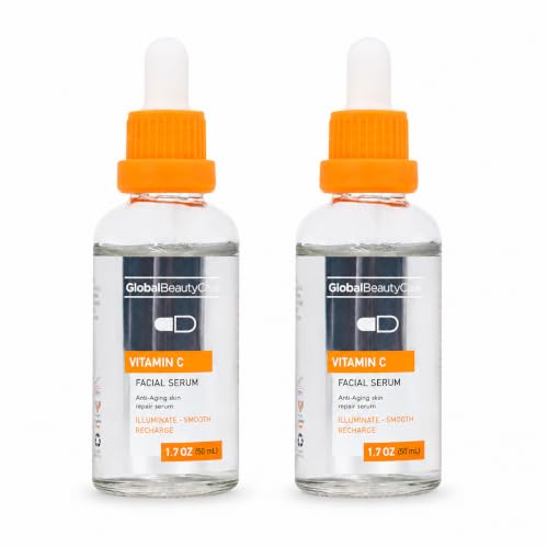 Global Beauty Care Vitamin C Facial Serum - Facial Treatment Serum with Hyaluronic Acid for Uneven Tone & Radiance Appearance Support, Fast Absorbing, Lightweight Hydration, 1.7 fl oz (2-Pack)