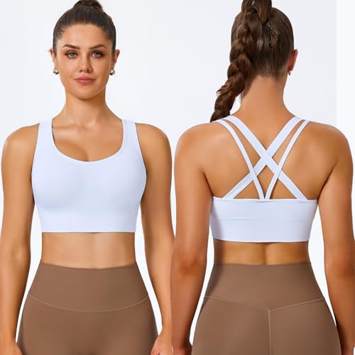 Image of BLUELILY Sports Bra for Women Medium Support Criss Cross Strappy Bras Seamless Padded High Impact Yoga Athletic Exercise Bras