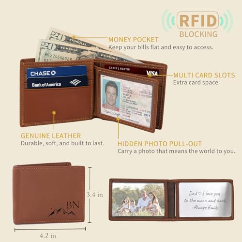 Personalized Leather Wallet for Men – Slim RFID Bifold | Personalized Gift for Husband, Boyfriend, Dad, Son – Birthday, Christmas, Valentine’s Day, Father’s Day2