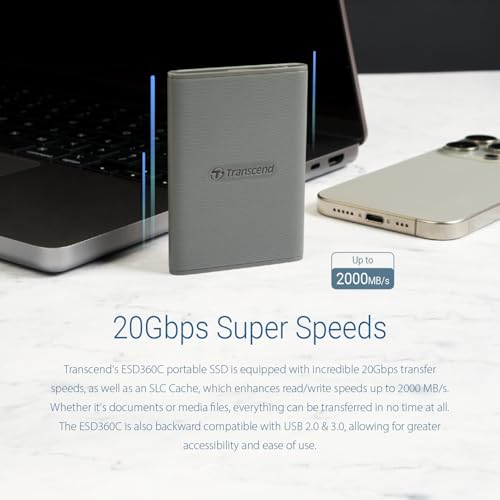 Image of Transcend 2TB External SSD, USB 3.2 Gen 2 (20Gbps), Up to 2,000MB /s, Portable SSD with USB-C Cable, for Steam Deck, ROG Ally, MSI Claw, Windows&Mac, iPhone, iPad, Android, PS5, Xbox, Smart TV