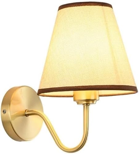 HUAYUSEDF American Creative Wall Lamp,Gold Bedroom Bedside Sconce with Fabric Shade,Industrial Rustic Light Hardwired,E26 Base Vintage Mounted for Hallway Living Room(Linen)