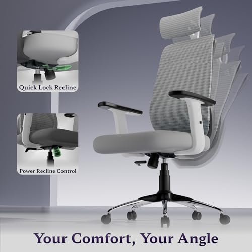 Image of Titan Ergonomic Office Chair for Home & Office | Adjustable Armrests | 120 Recline | Lumbar Support | Thick Cushioned Seat | Heavy-Duty Base | 3 Years Warranty (White Grey)