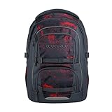 coocazoo Porter Schulrucksack „Broken Black”, schwarz-rot, ergonomischer & anpassbarer Tornister, höhen- & größenverstellbar, mit Brustgurt & Hüftgurt, ab der 3. Klasse
