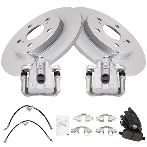 Image of TRQ Rear Brake Pad and Rotor Set Ceramic G Coated Rotors Calipers Compatible with 2009-2010 Pontiac Vibe 2009-2013 Toyota Matrix