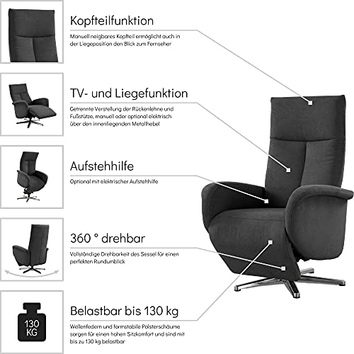 CAVADORE TV-Sessel Juba mit Akku / Pflegeleichter Fernsehsessel mit Aufstehhilfe + elektrisch verstellbarer Relaxfunktion / 2 E-Motoren / 75 x 112 x 82 / Soft Clean Bezug, Dunkelgrau – Bild 5