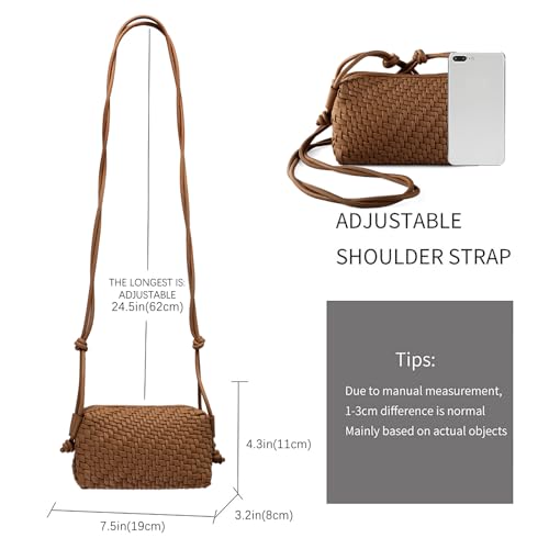 Image of Woven Crossbody Bag for Women,Small Handbag Cute Purse Vegan Leather Handmade Shoulderbag,Lightweight Tote Bag with Strap