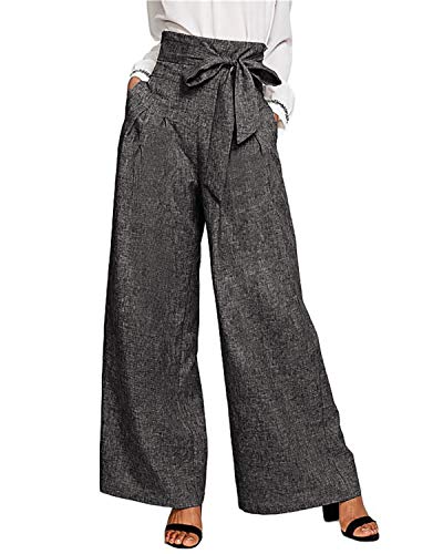 CNFIO Pantalones Mujer Casuales de Cintura Alta de Mujeres Pantalón Elegantes con cinturón de Cintura Alta Decorado con Lazo