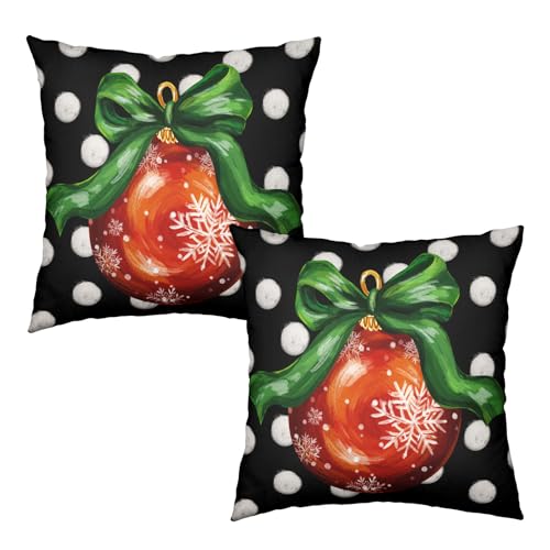 Wnoesat Christmas Decor Pillow Covers 18x18 Inch Set of 2 Red Green Xmas Ball Snowflakes Throw Pillows Black Whiter Polka Dots Winter Holiday Farmhouse Outdoor Pillow Cases for Home Couch Sofa