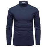 PARKLEES Jersey de cuello alto falso para hombre, manga larga, microforro polar, elástico, base térmica, azul marino, XL