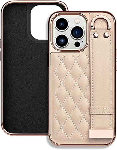 Housse iPhone 14 Plus beige avec sangle pour un usage quotidien mains libres pour fille