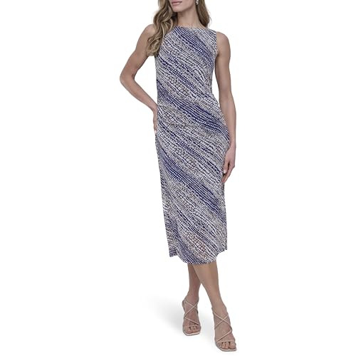 Robe DKNY sans manches style midi ajusté avec fronces pour robe de cocktail femme