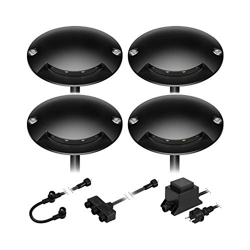 ledscom.de LED Boden-Aufbauleuchte BUNDA, 1-flammig, extra-flach, für außen, Aluminium, schwarz, rund, 7cm Ø, warmweiß, 4er Set