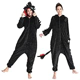 Dinosaurier Kigurumi Einhorn Schwarz Onesie Erwachsene Unisex Winter Pyjama Anime Train Your Fury Nachtwäsche Reißverschluss Anzug Zahnloser Drache