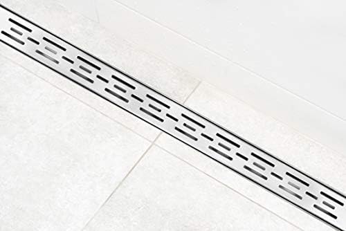 DreamDrains 28 in Stainless Steel Linear Shower Drain - Bars Pattern Drain- Easy Installation Linear Drain Kit (Brushed Finish, 28 x 2.75 in)