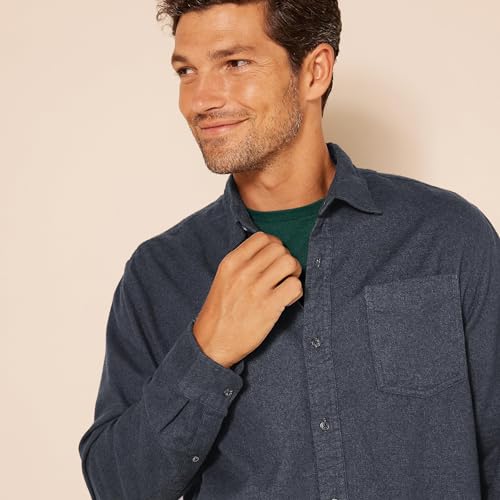 Image of Amazon Essentials Men's Regular Fit Long-Sleeve Flannel Shirt, Soft Brushed Cotton, Lightweight yet Warm