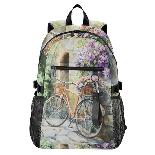 Sac à dos ordinateur 14 pouces léger pour soulager le dos avec style fleurs roses décontracté
