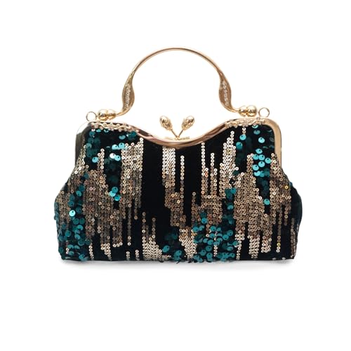 Image of CORIOS Vintage 1920s Evening Bag for Women Velvet Clutch Bag Sparkly Sequin Handbag Bridal Wedding Purse
