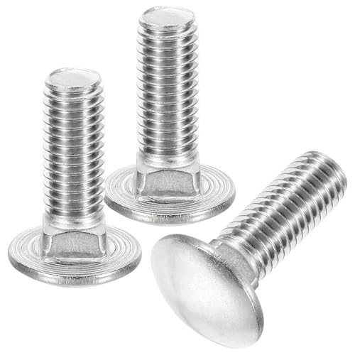 Image of uxcell 1 /2-13x1-1 /2 Carriage Bolt, 6pcs Round Head Square Neck Screws, 304 Stainless Steel, Fully Threaded, Silver