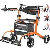 RehabRollls Electric Wheelchair & Rollator Walkers for Seniors with Seat, 3 in 1 Transport Motorized Wheelchair, Lightweight Foldable Compact Portable Electric Rollator Wheelchair Comb, Orange